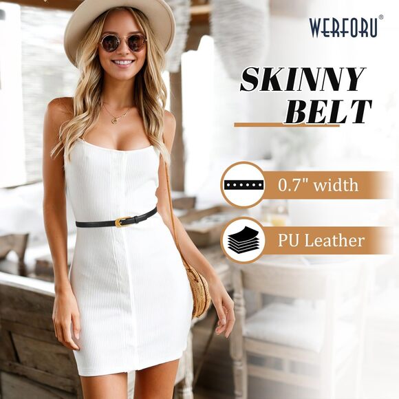 Skinny Leather Belt For Dress Jeans Women Thin Pu Leather Belt With Fashion🐬 - Picture 2 of 5